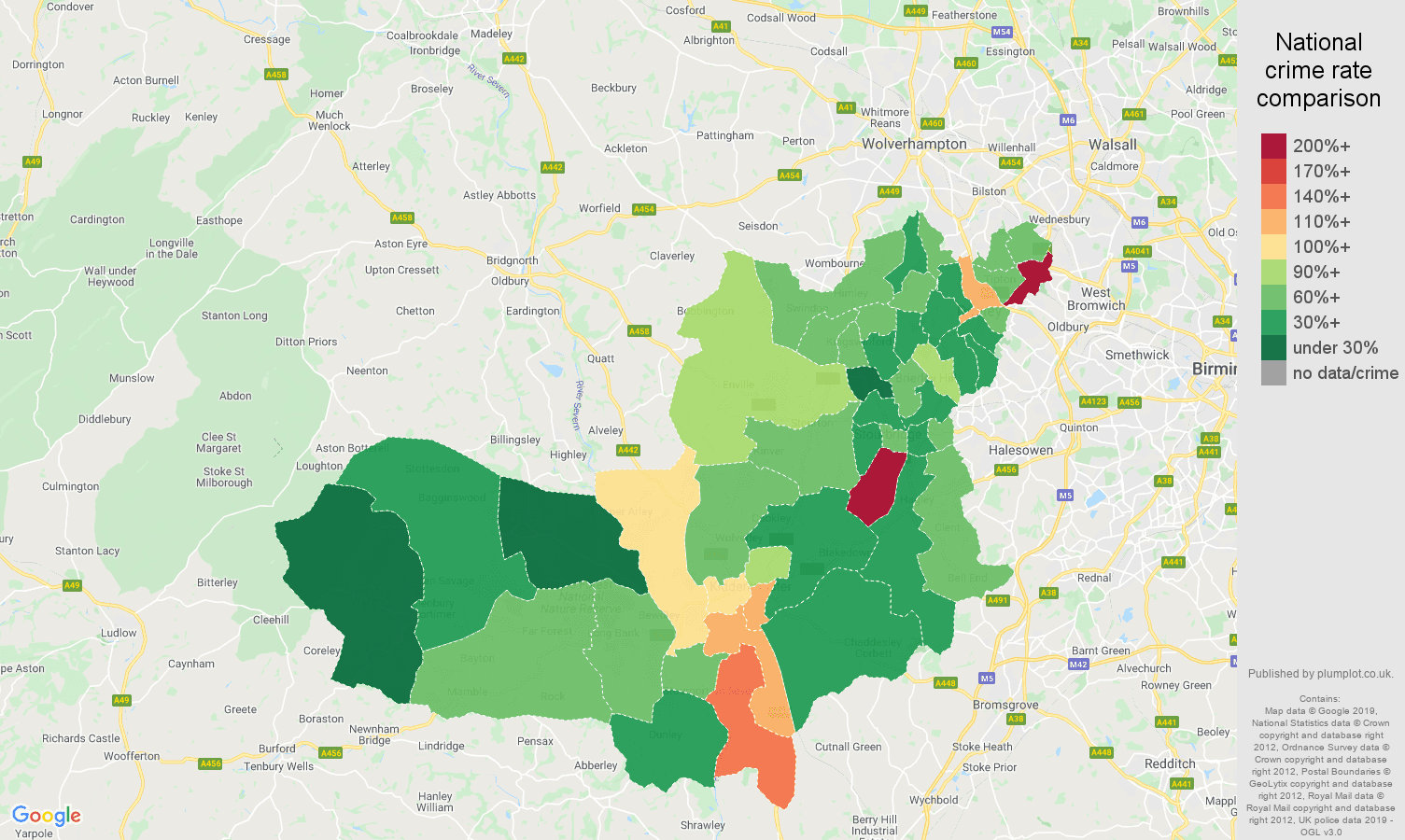 Dudley other theft crime rate comparison map