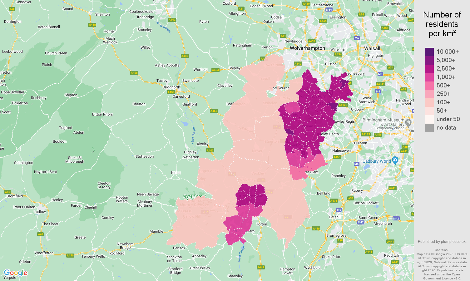 Dudley population density map