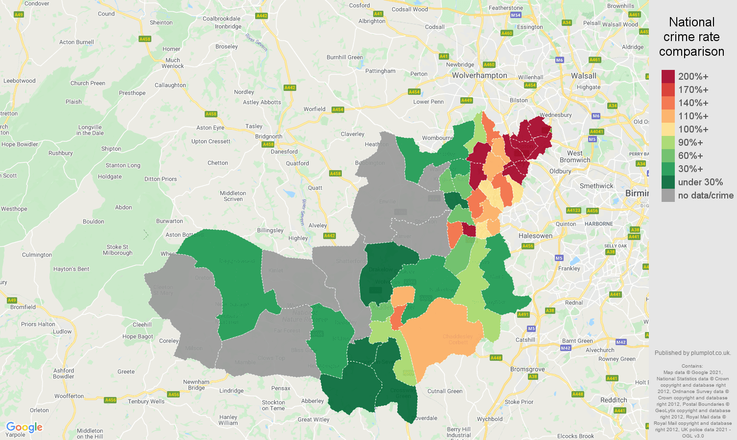 Dudley robbery crime rate comparison map