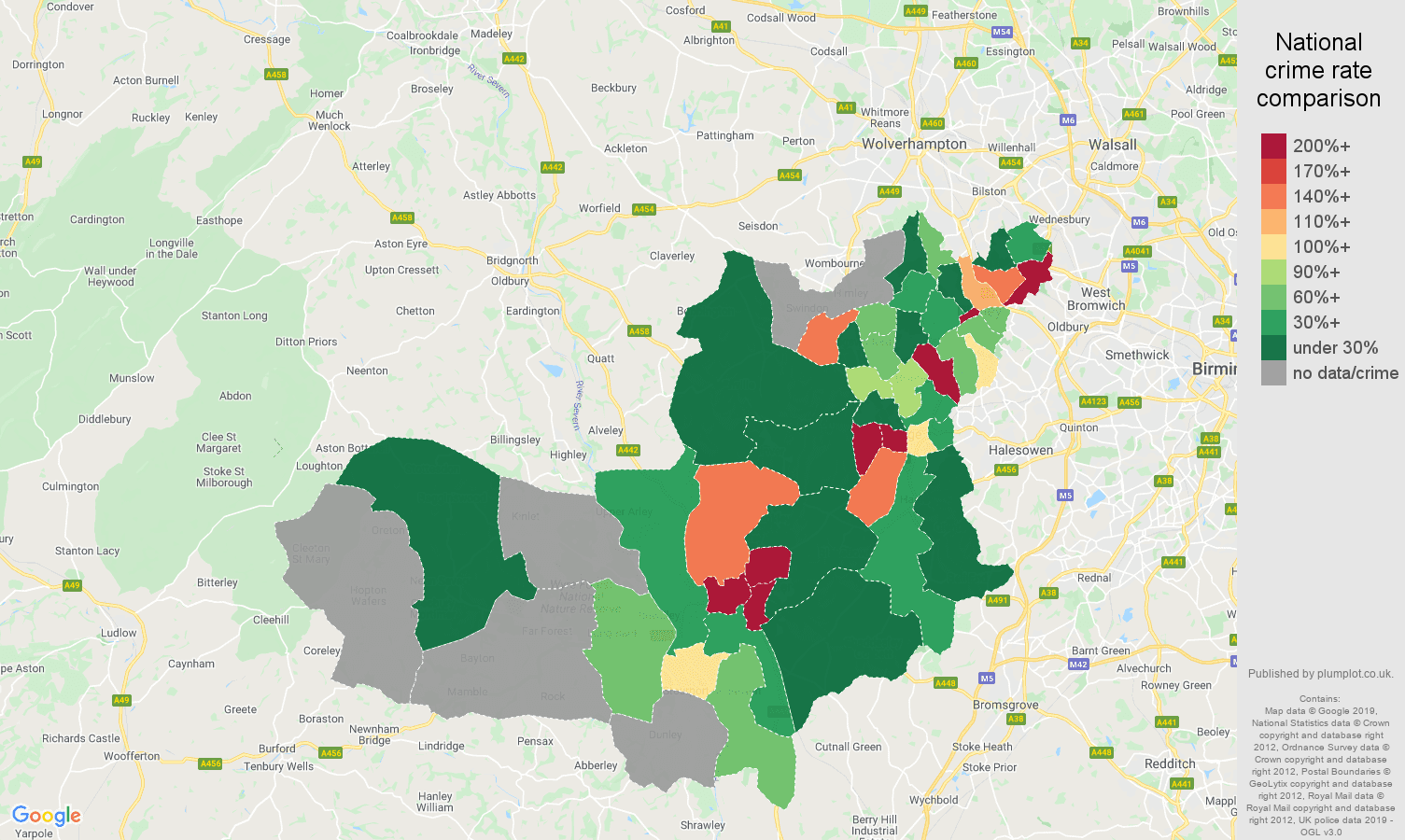 Dudley shoplifting crime rate comparison map