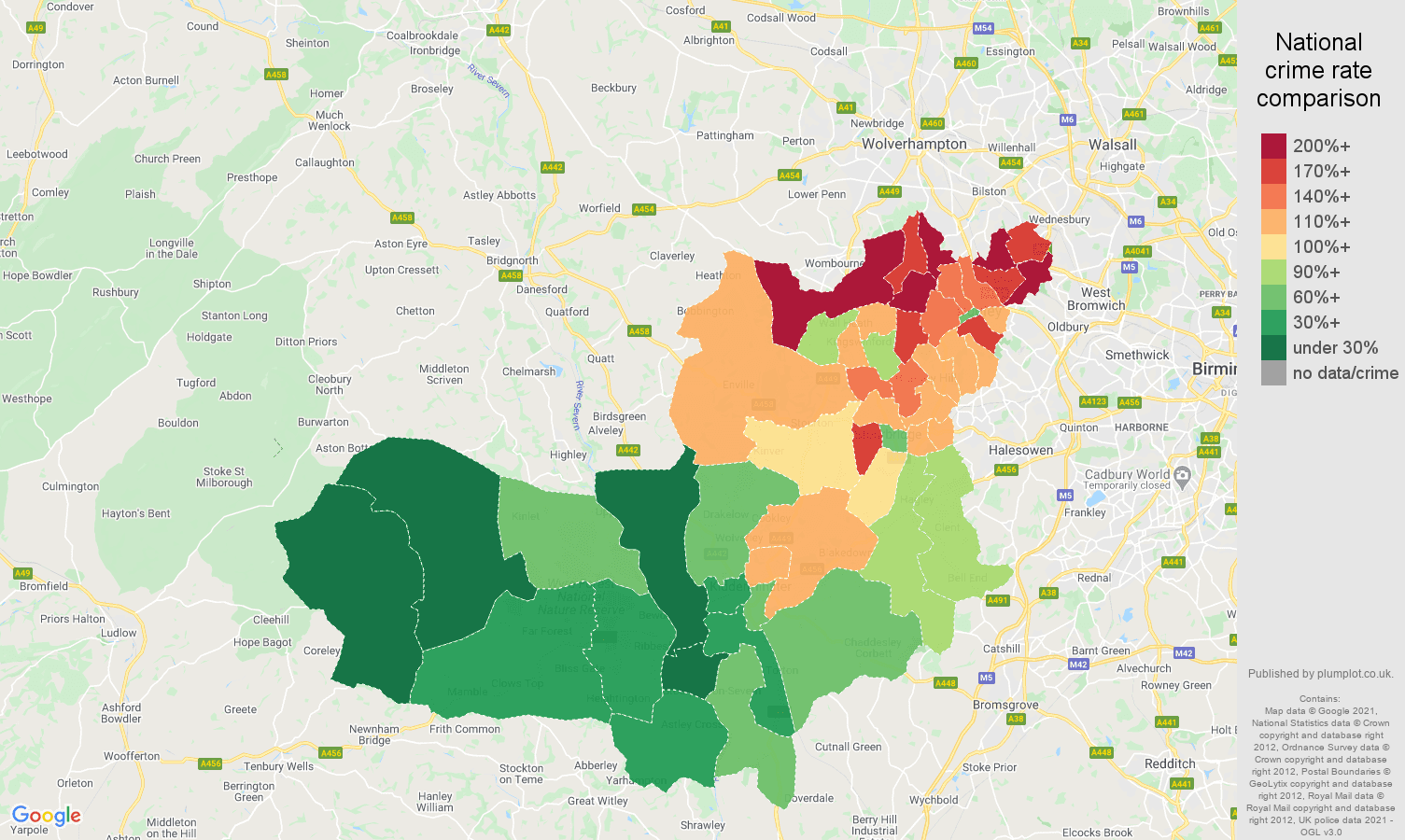 Dudley vehicle crime rate comparison map