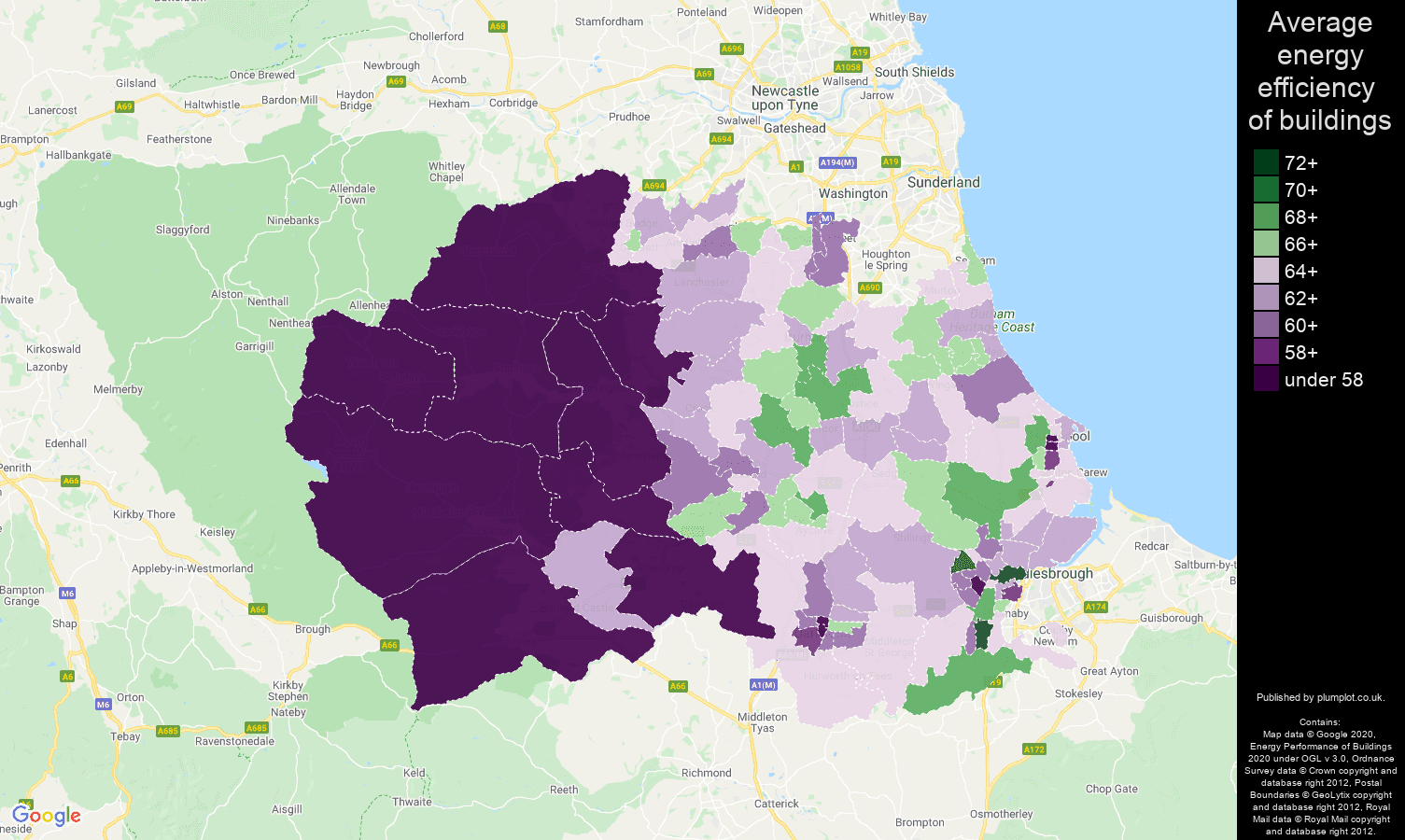 Durham county map of energy efficiency of houses