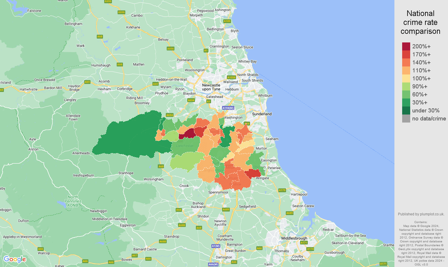 Durham crime rate comparison map