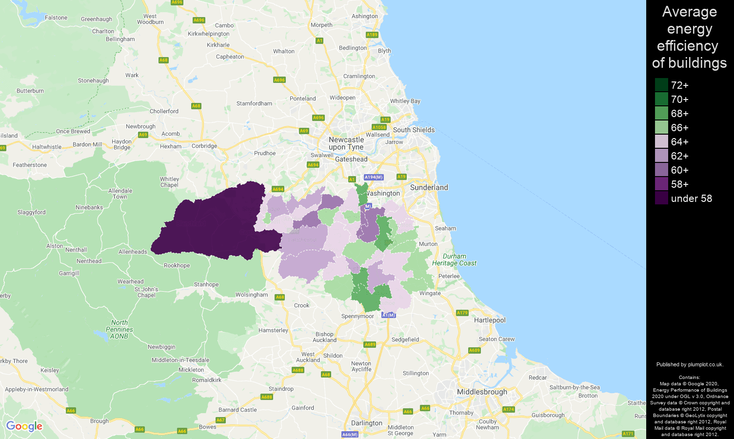 Durham map of energy efficiency of houses