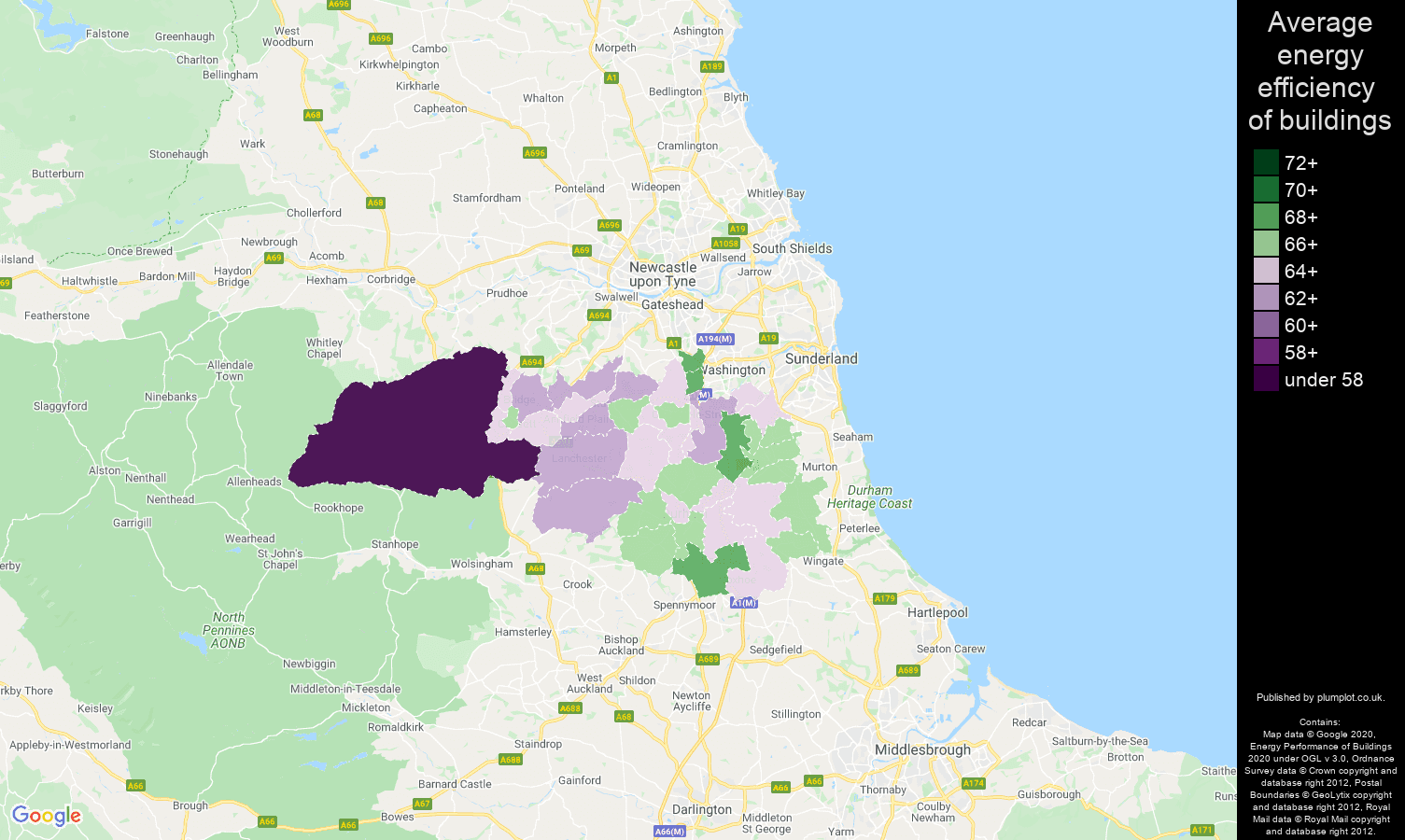 Durham map of energy efficiency of properties