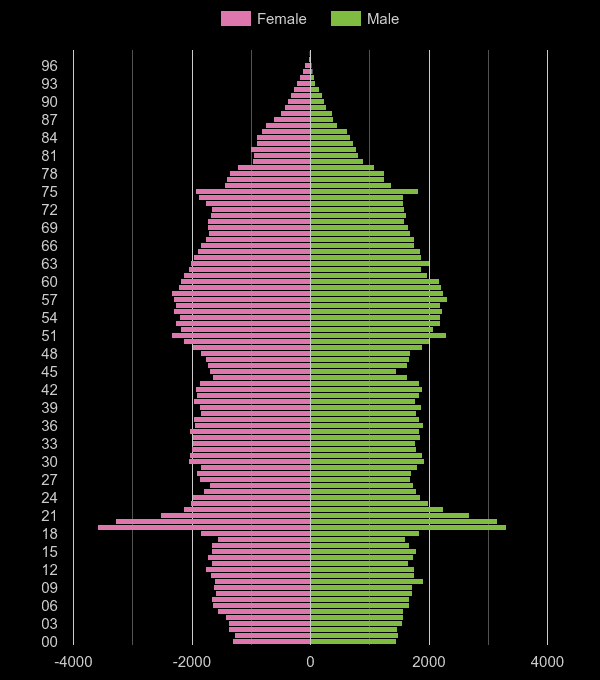 Durham population pyramid by year