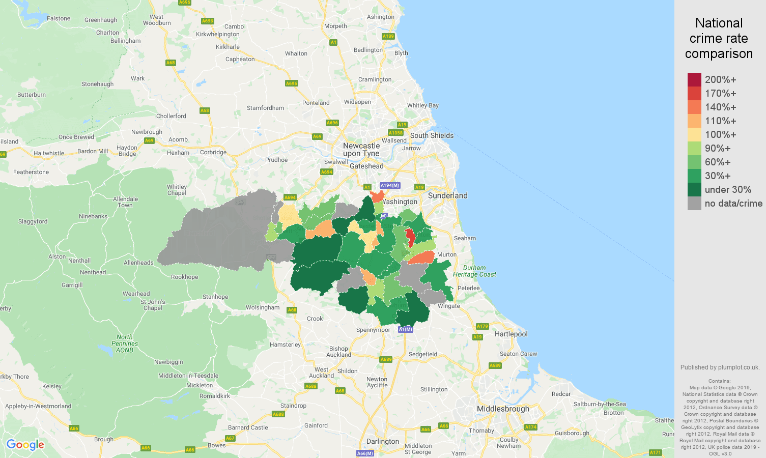 Durham possession of weapons crime rate comparison map