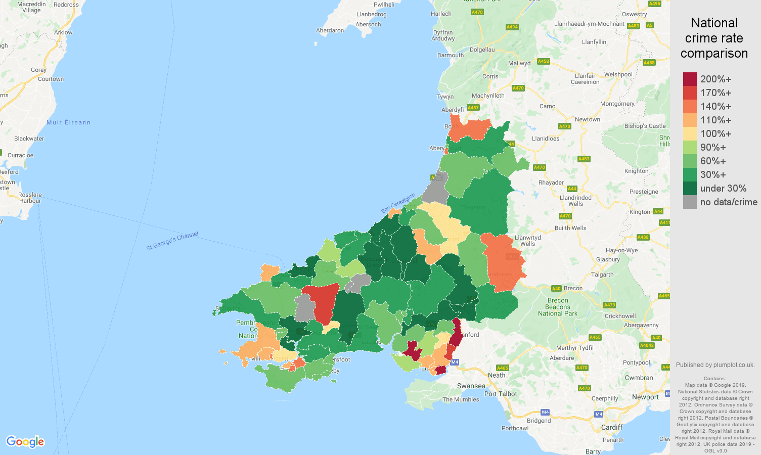 Dyfed other crime rate comparison map