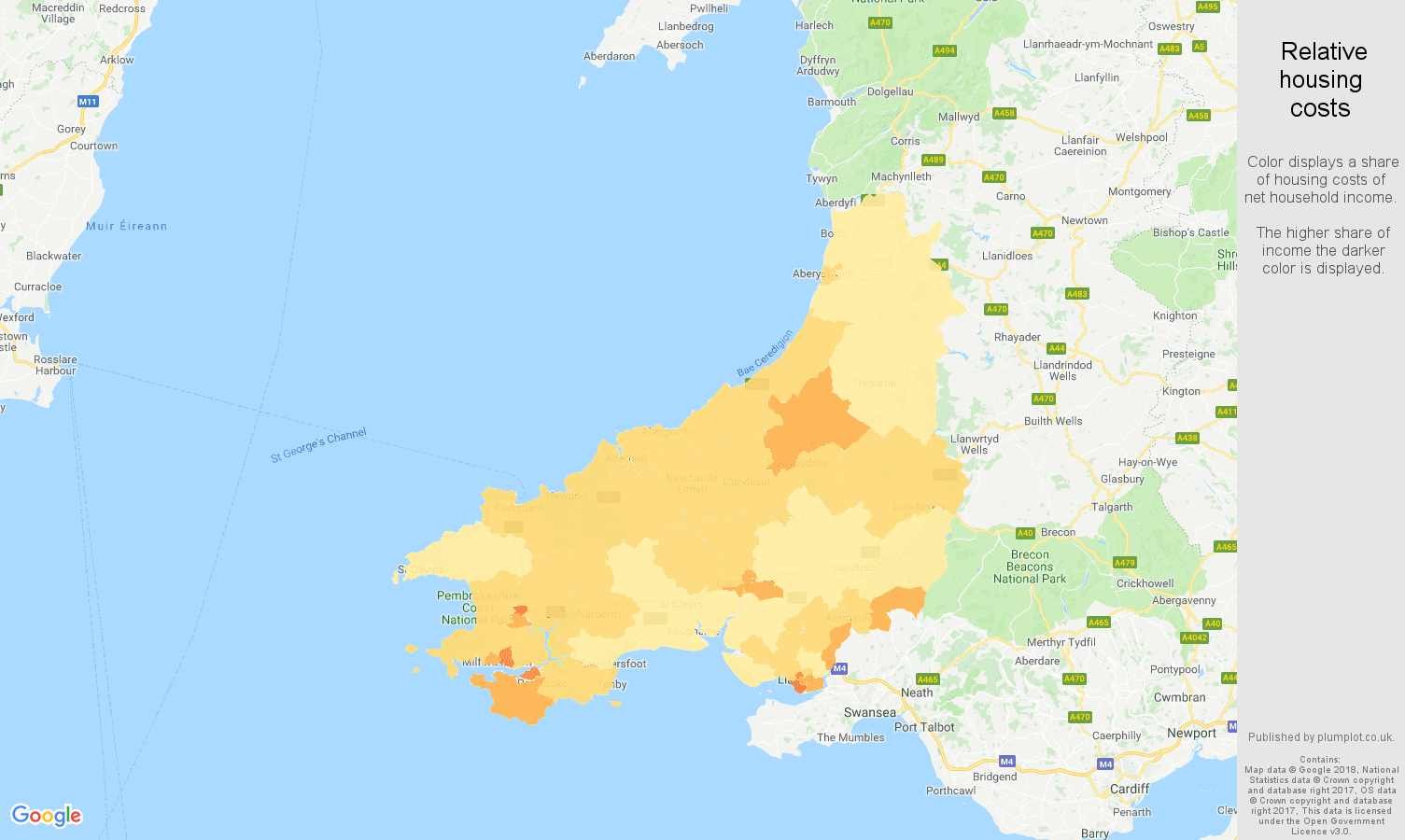 Dyfed relative housing costs map