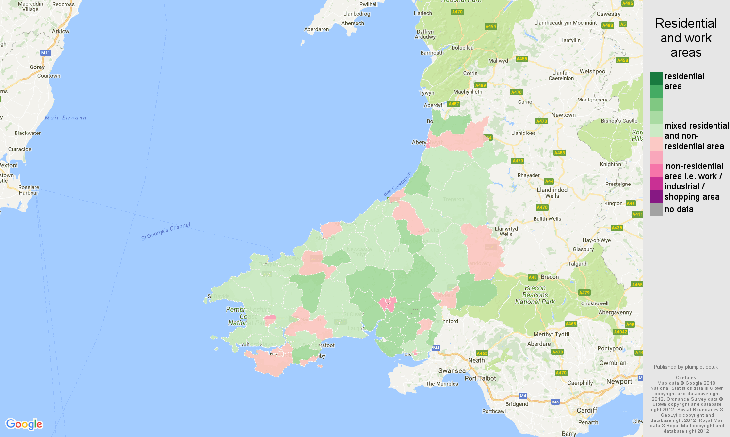 Dyfed residential areas map