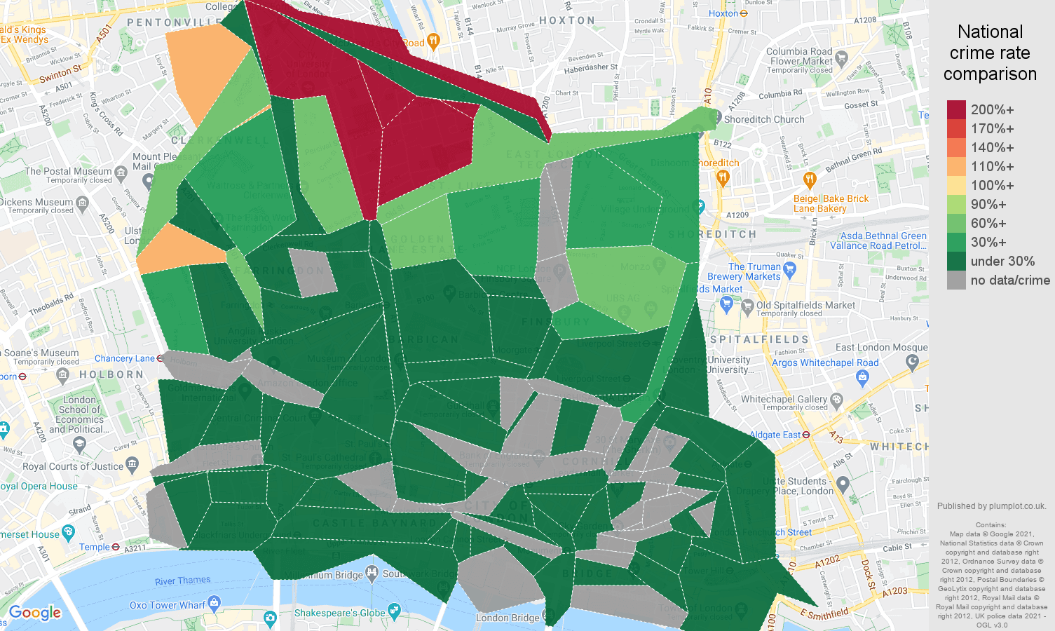 East Central London antisocial behaviour crime rate comparison map