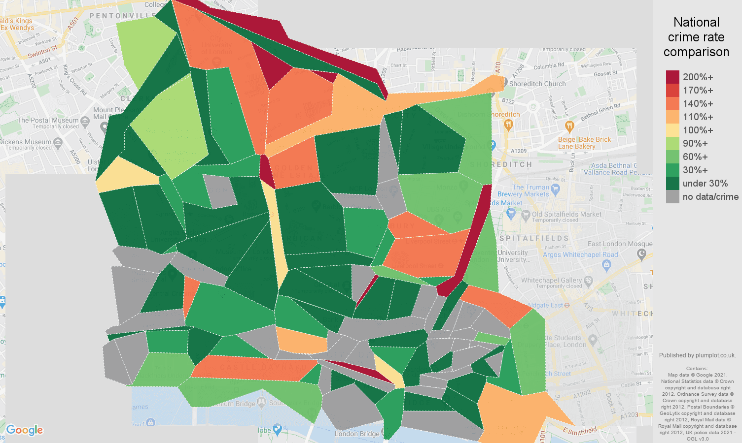 East Central London drugs crime rate comparison map