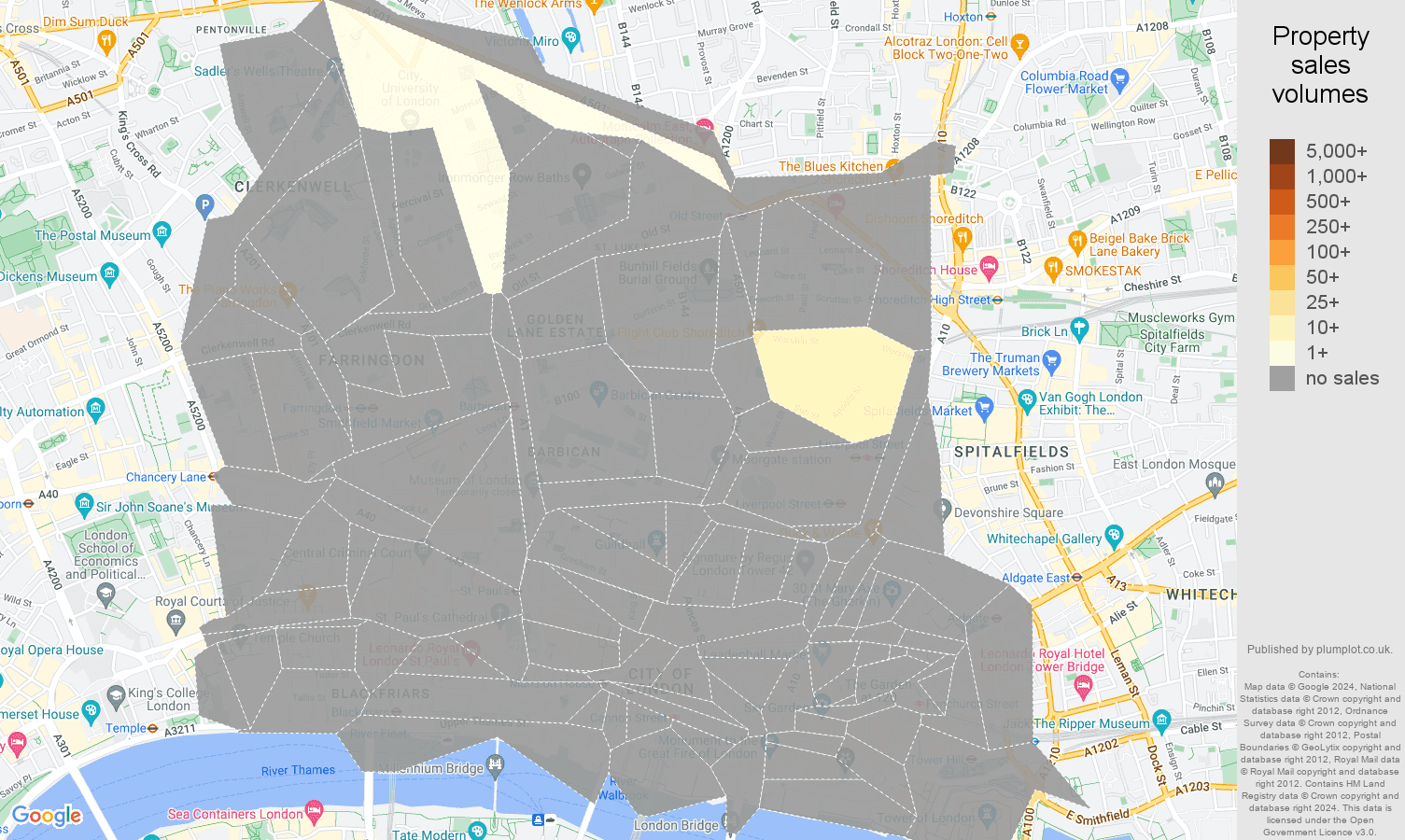 East Central London map of sales of new properties