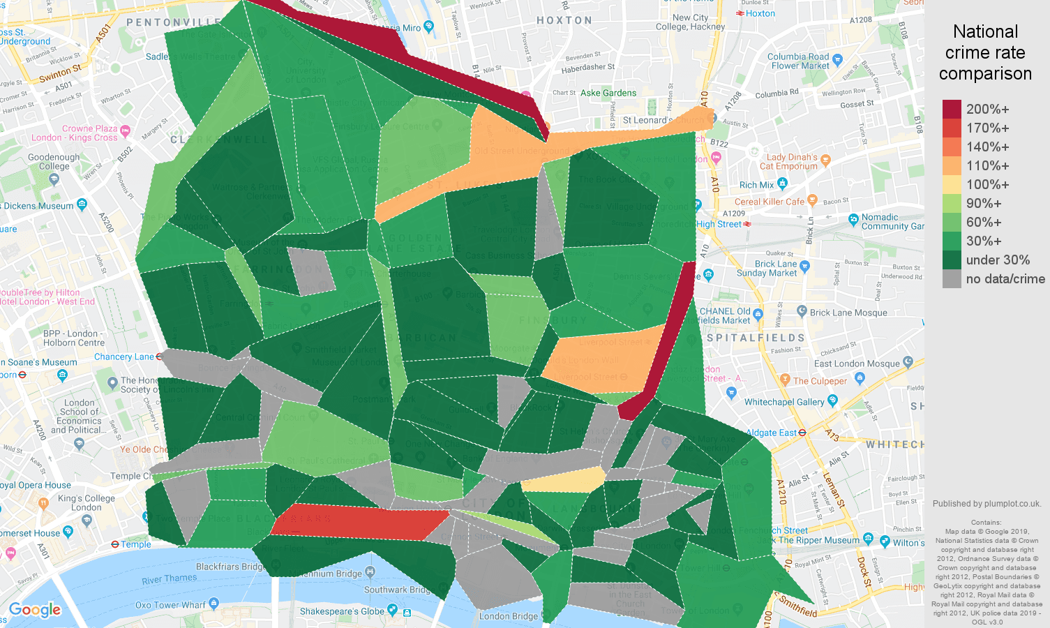 East Central London public order crime rate comparison map