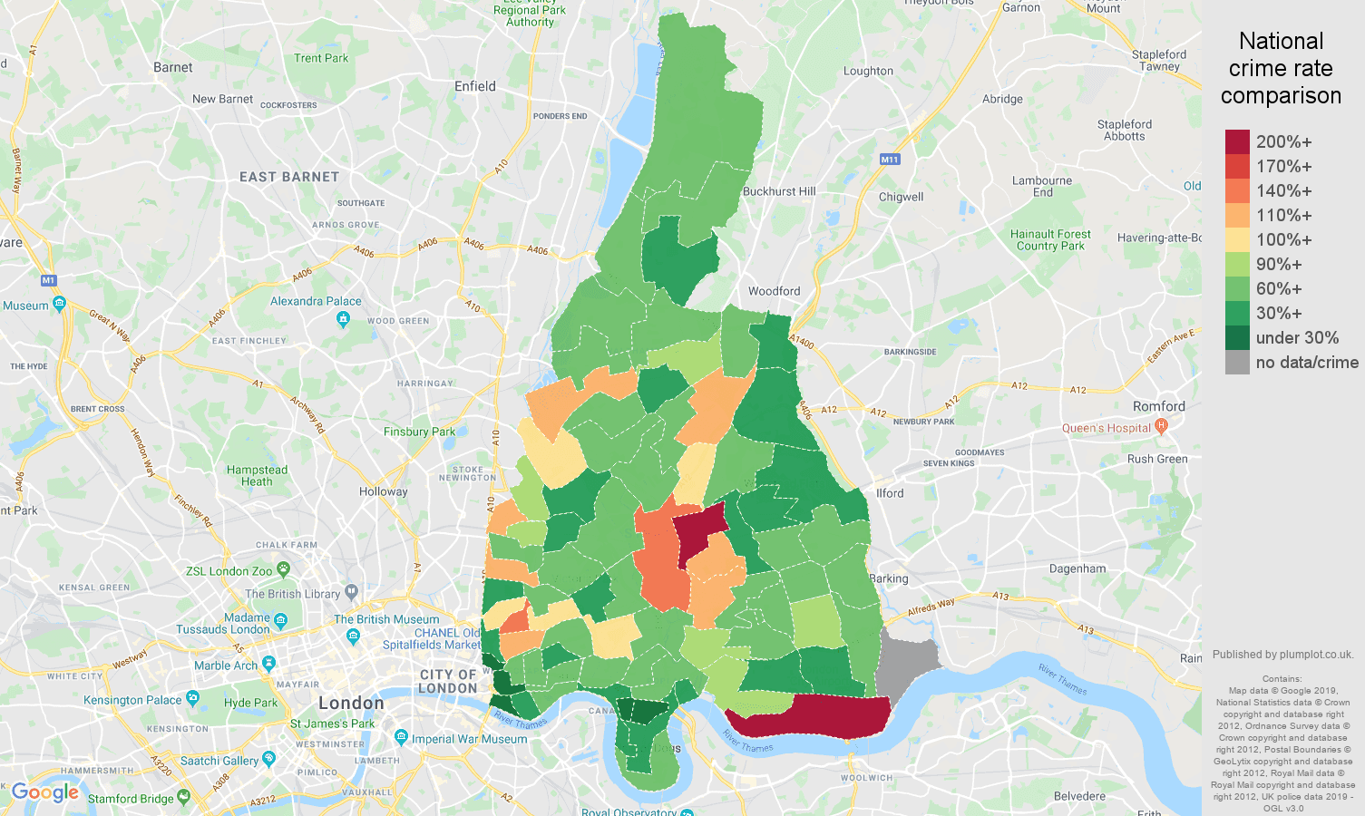 East London other crime rate comparison map