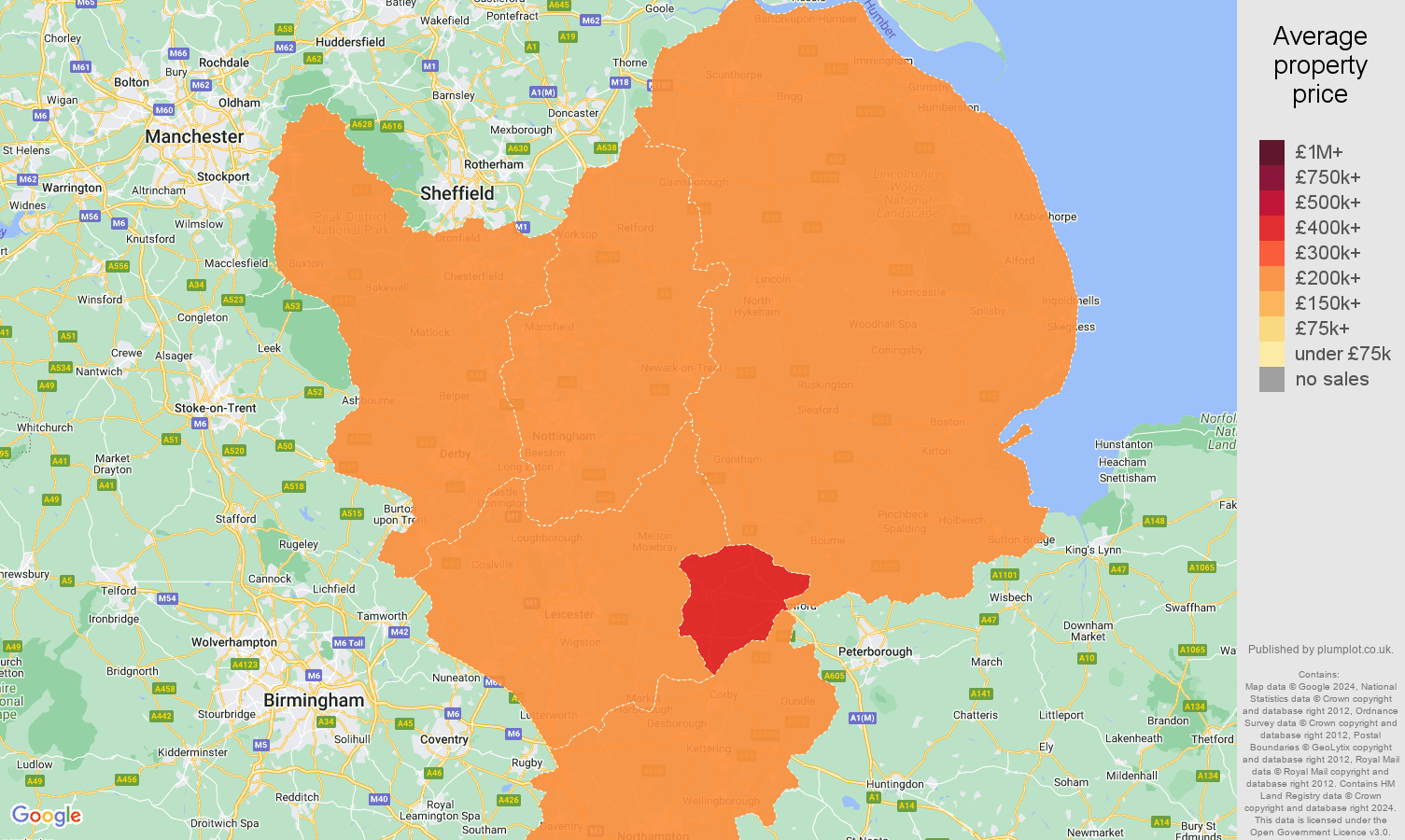 East Midlands house prices map