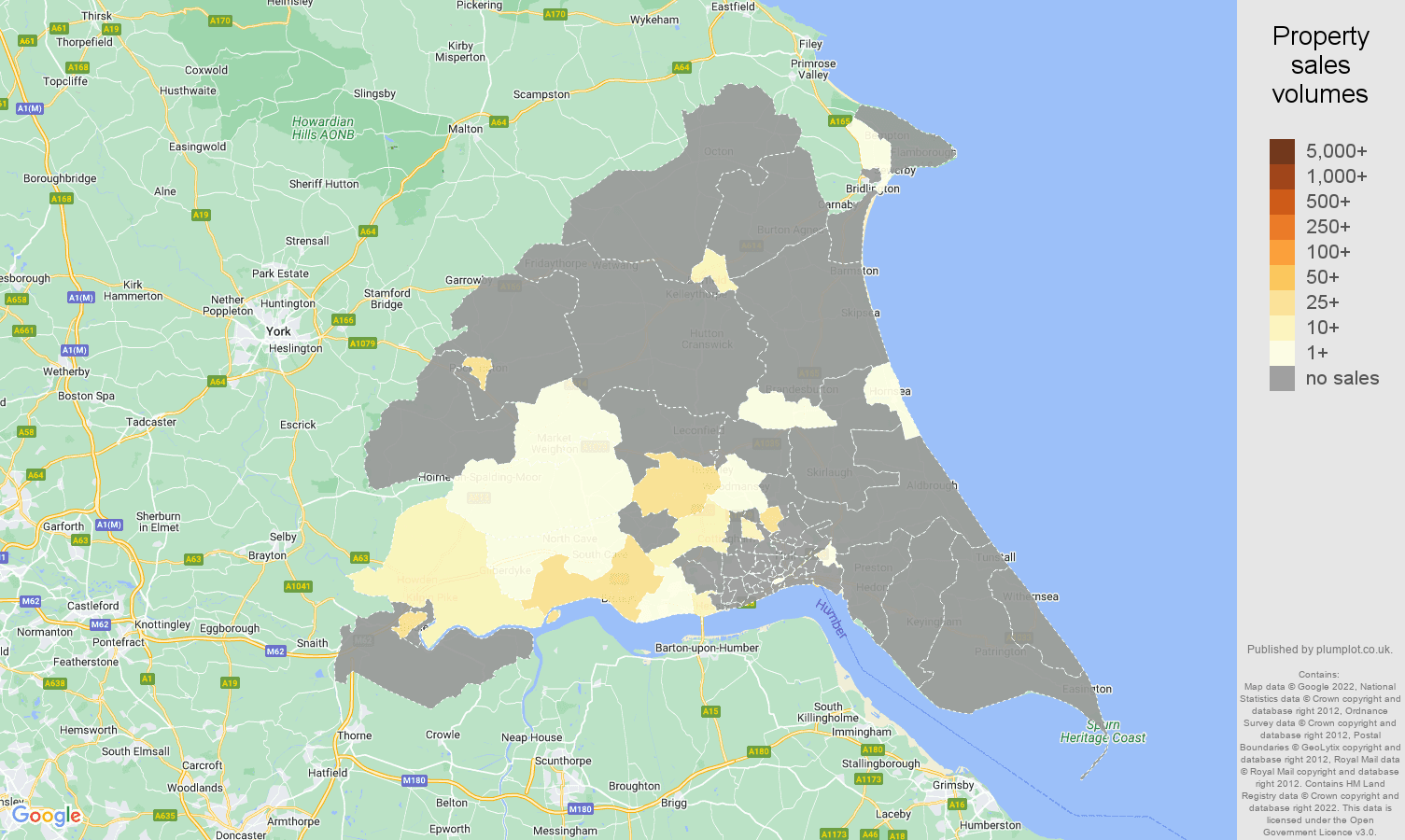 East Riding of Yorkshire map of sales of new properties
