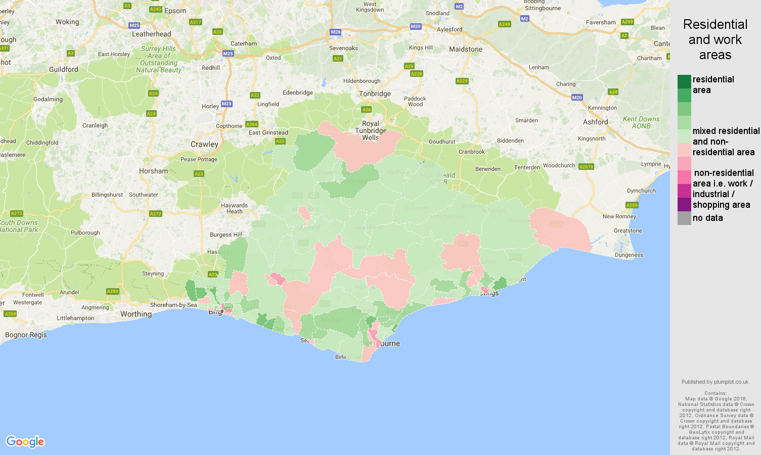 East Sussex residential areas map