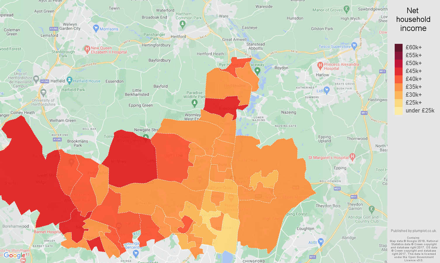 Enfield net household income map