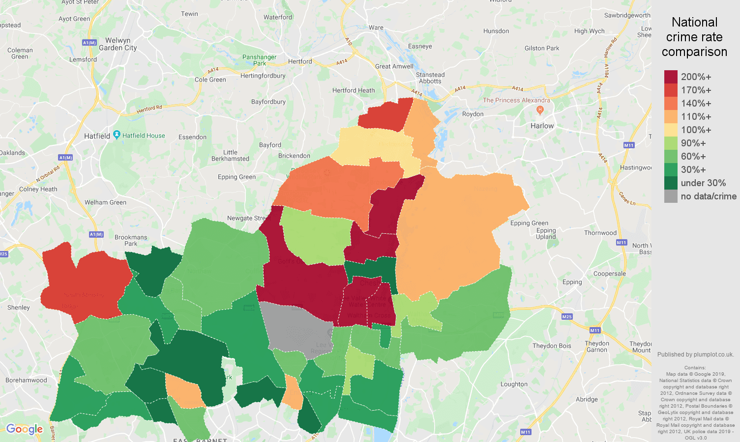Enfield other crime rate comparison map