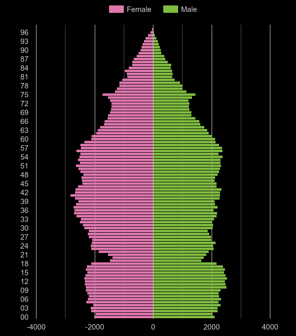 Enfield population pyramid by year