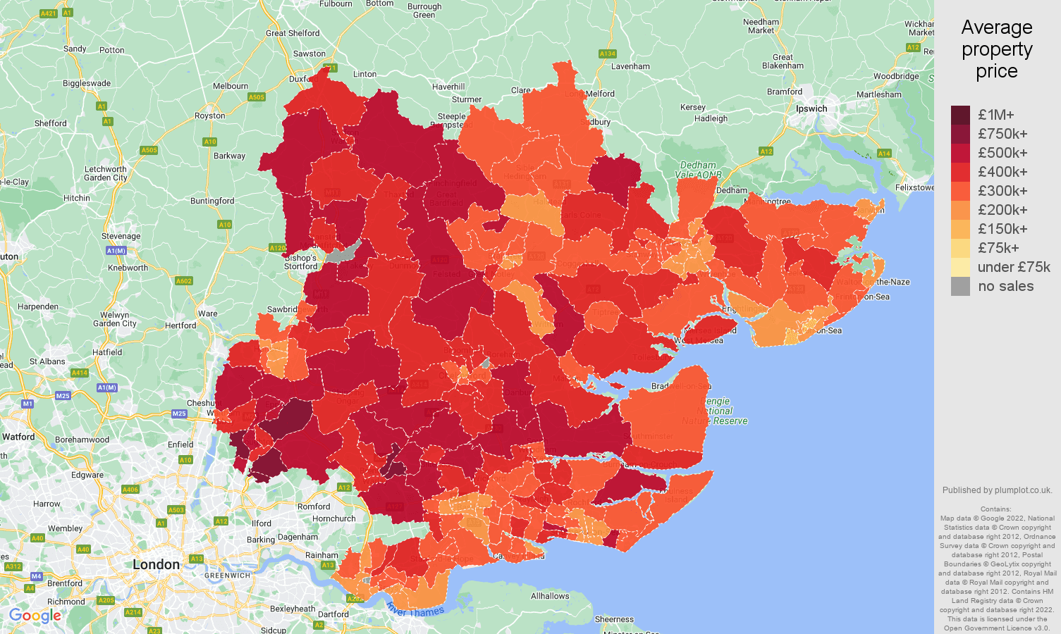Essex house prices map