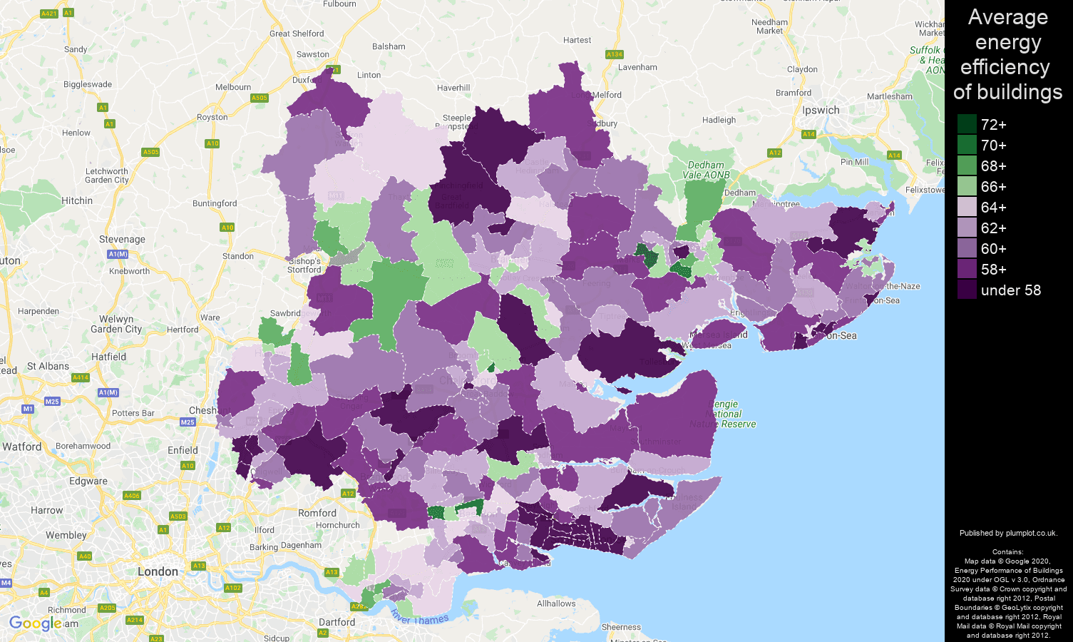 Essex map of energy efficiency of houses