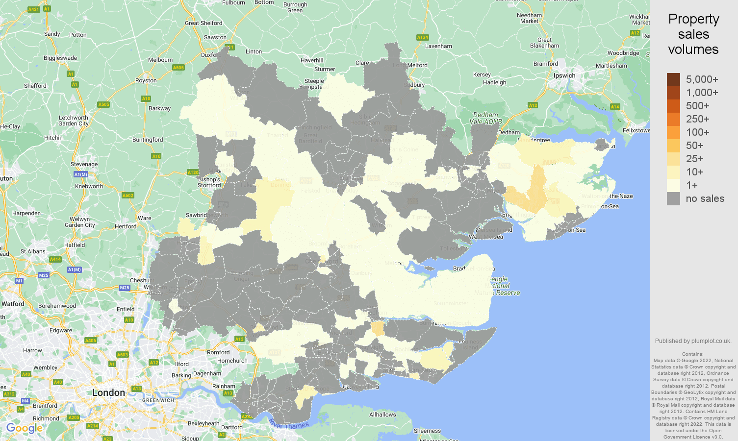 Essex map of sales of new properties