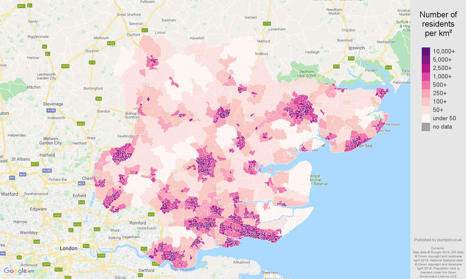 Essex population density map