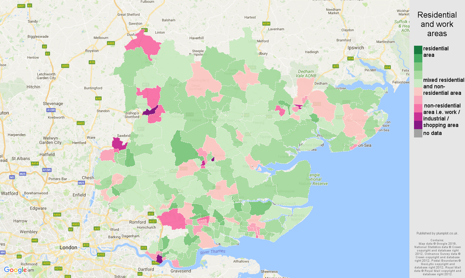 Essex residential areas map
