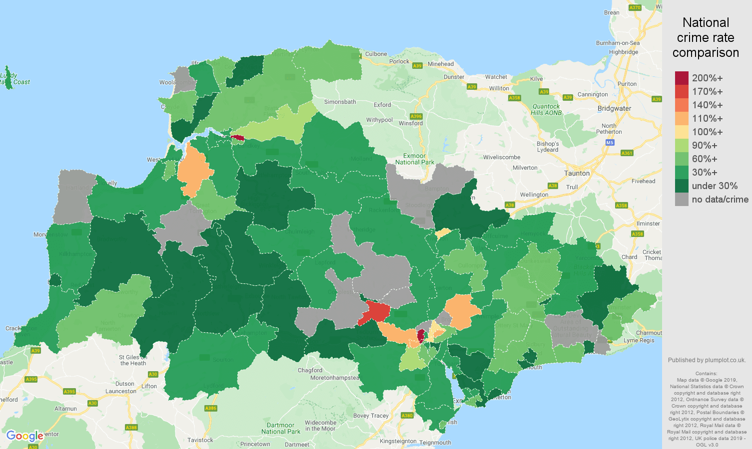 Exeter other crime rate comparison map