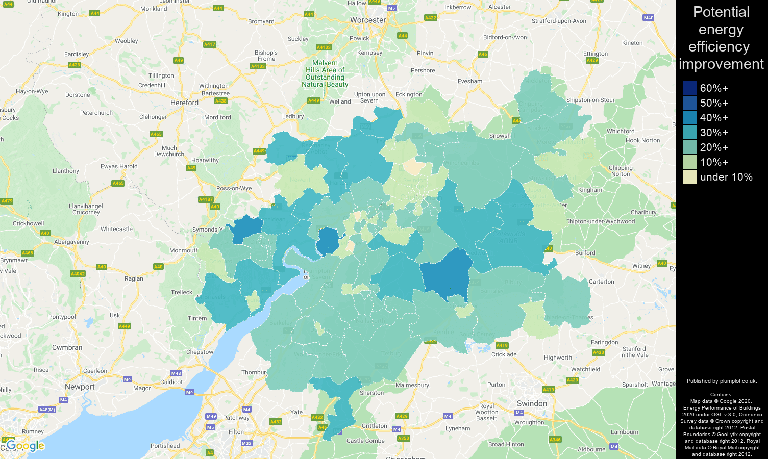 Gloucester map of potential energy efficiency improvement of properties