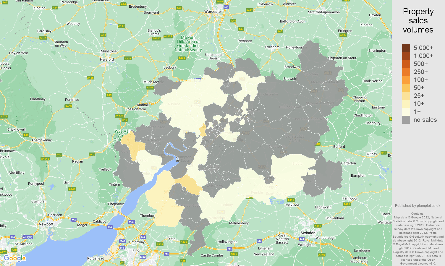 Gloucester map of sales of new properties