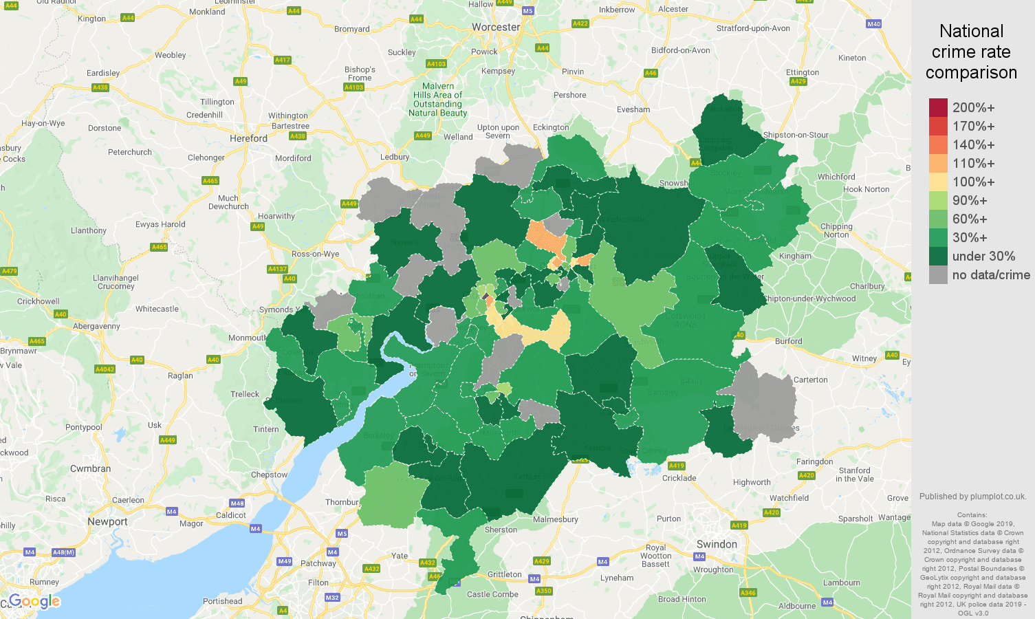 Gloucester other crime rate comparison map