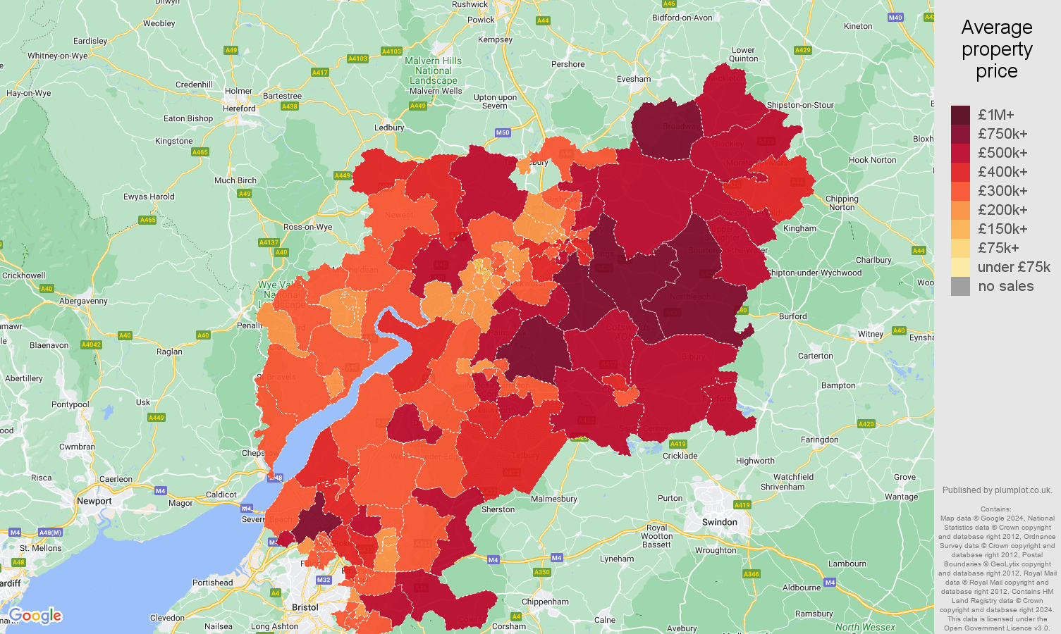 Gloucestershire house prices map