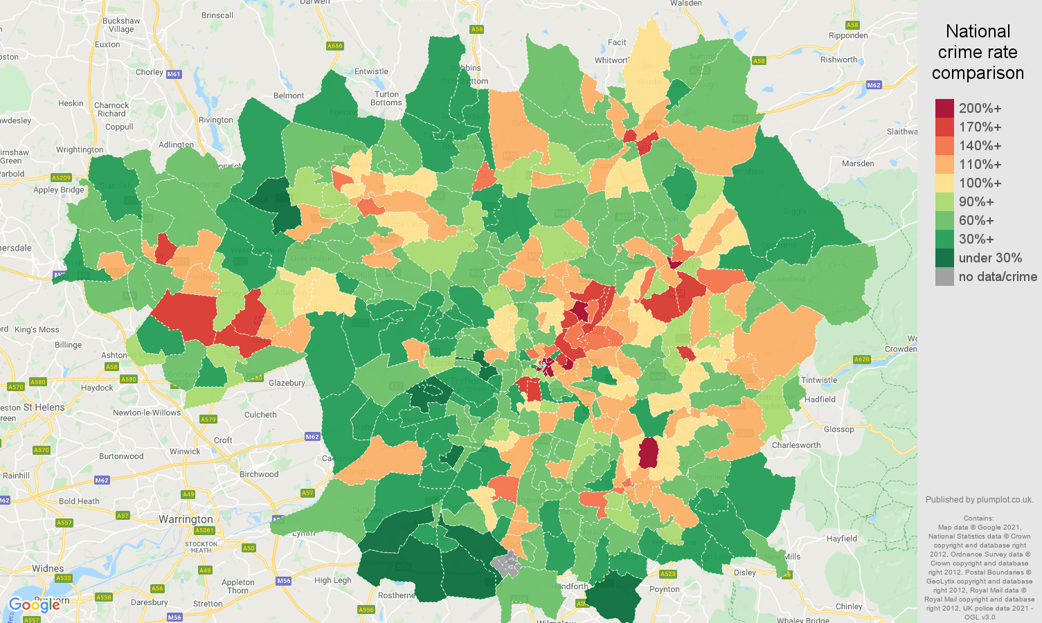 Greater Manchester antisocial behaviour crime rate comparison map