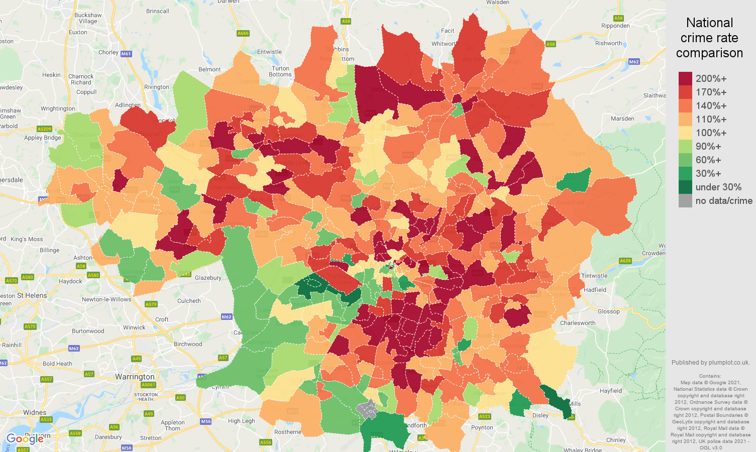 Greater Manchester burglary crime rate comparison map