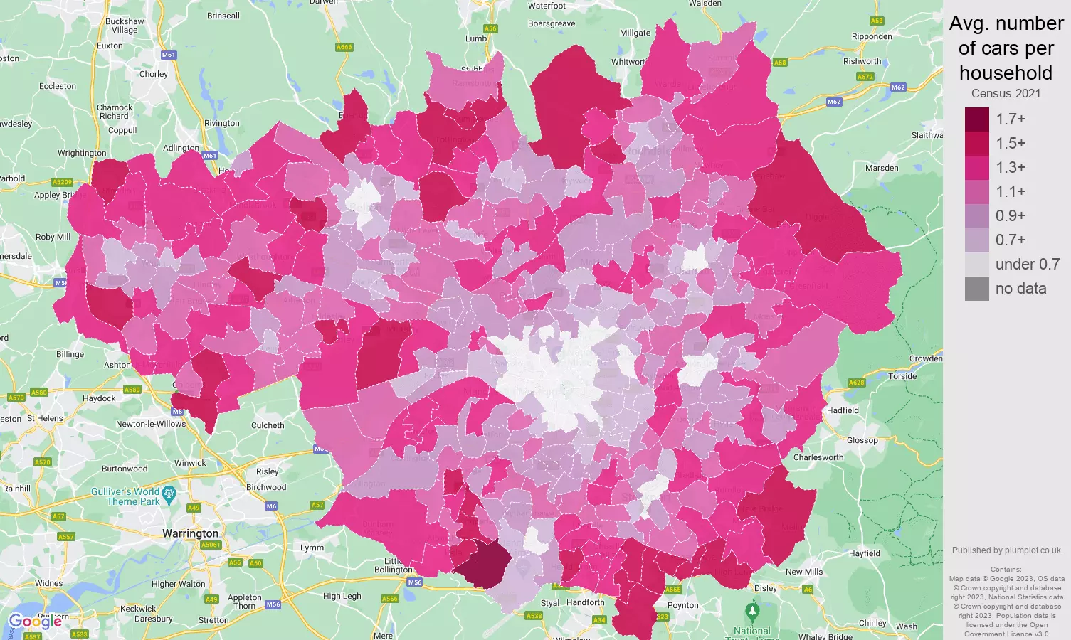 Greater Manchester cars per household map