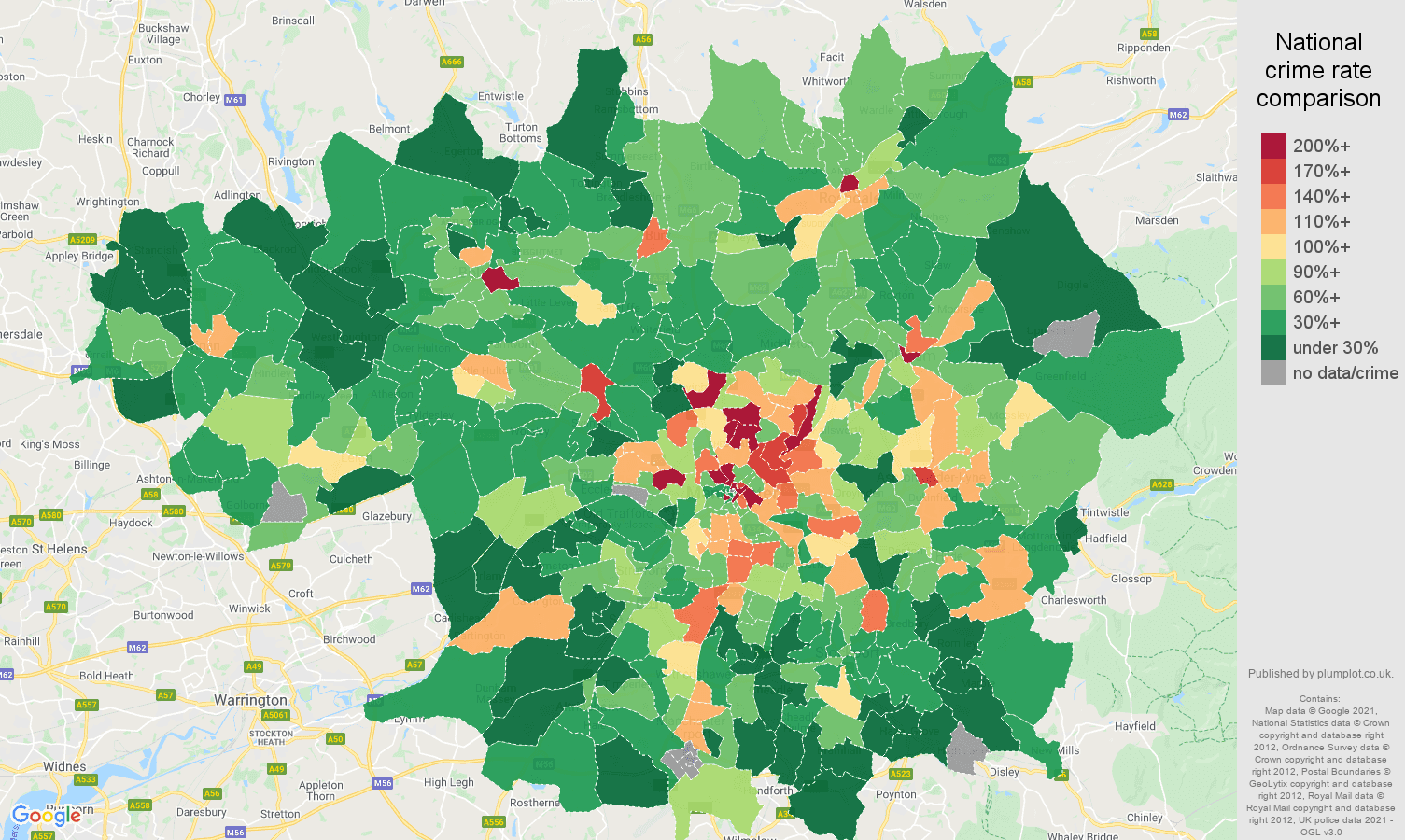 Greater Manchester drugs crime rate comparison map