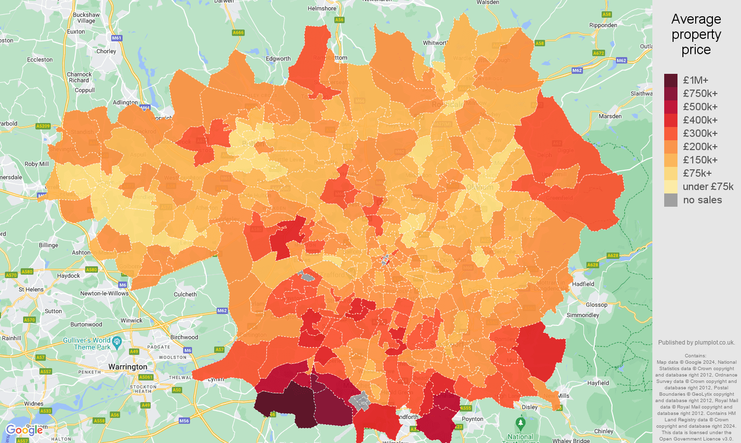 Greater Manchester house prices map