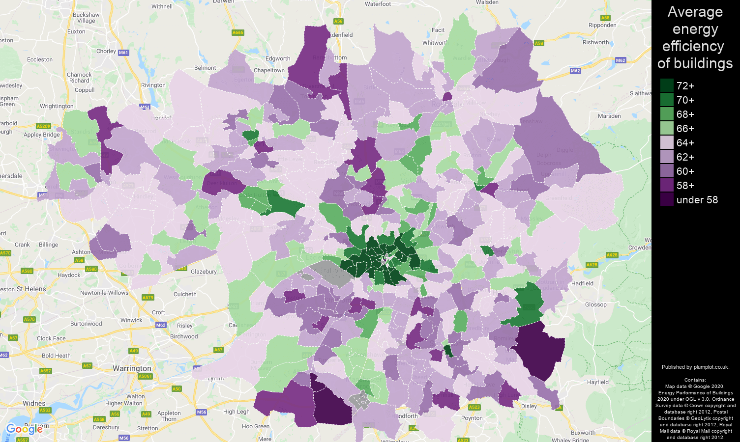 Greater Manchester map of energy efficiency of properties