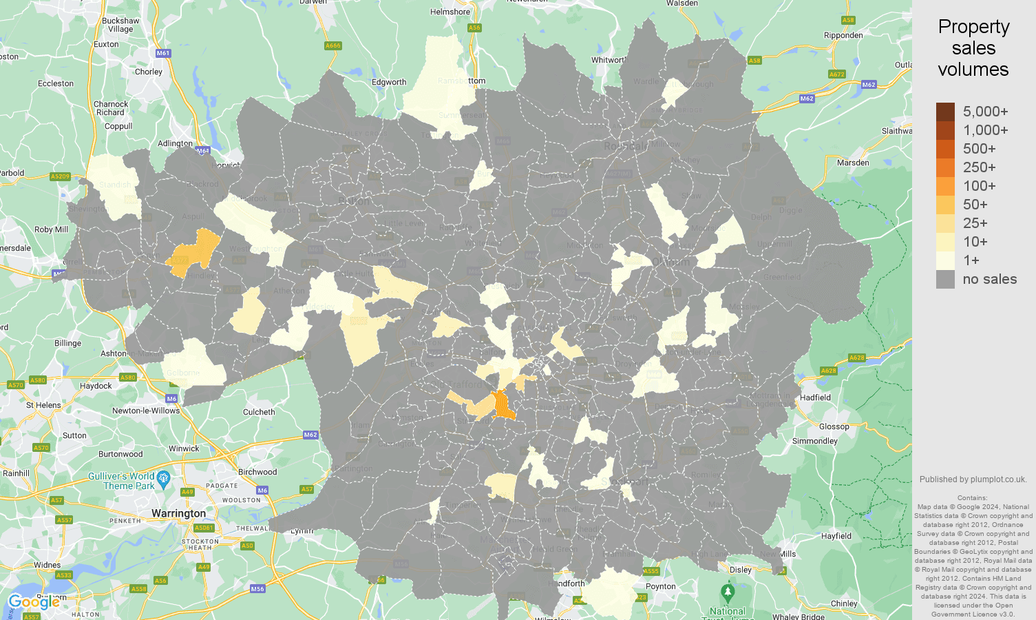 Greater Manchester map of sales of new properties