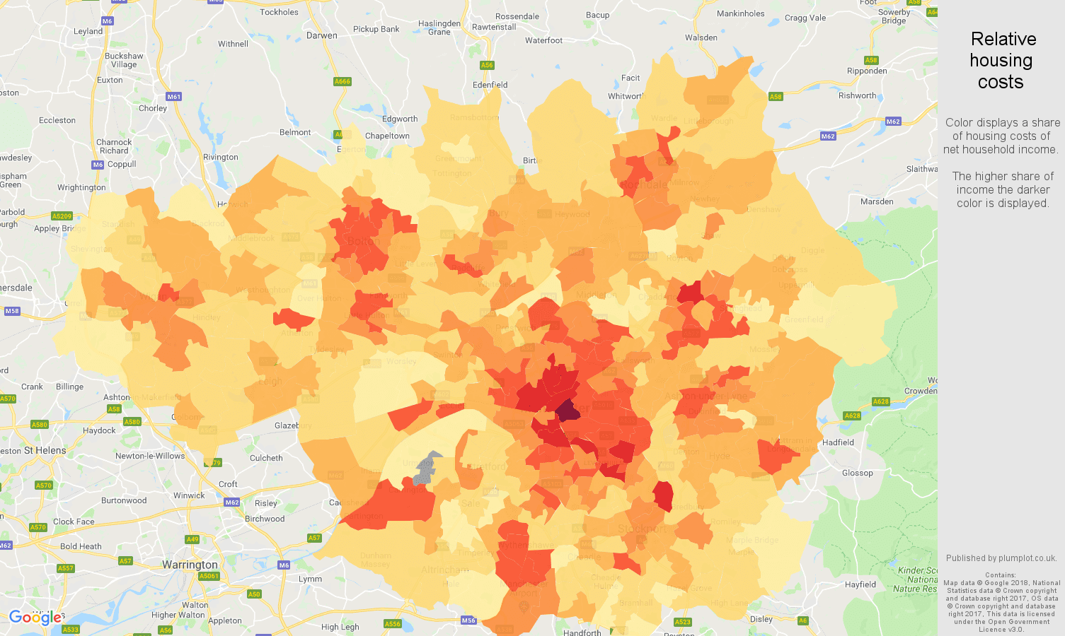 Greater Manchester relative housing costs map