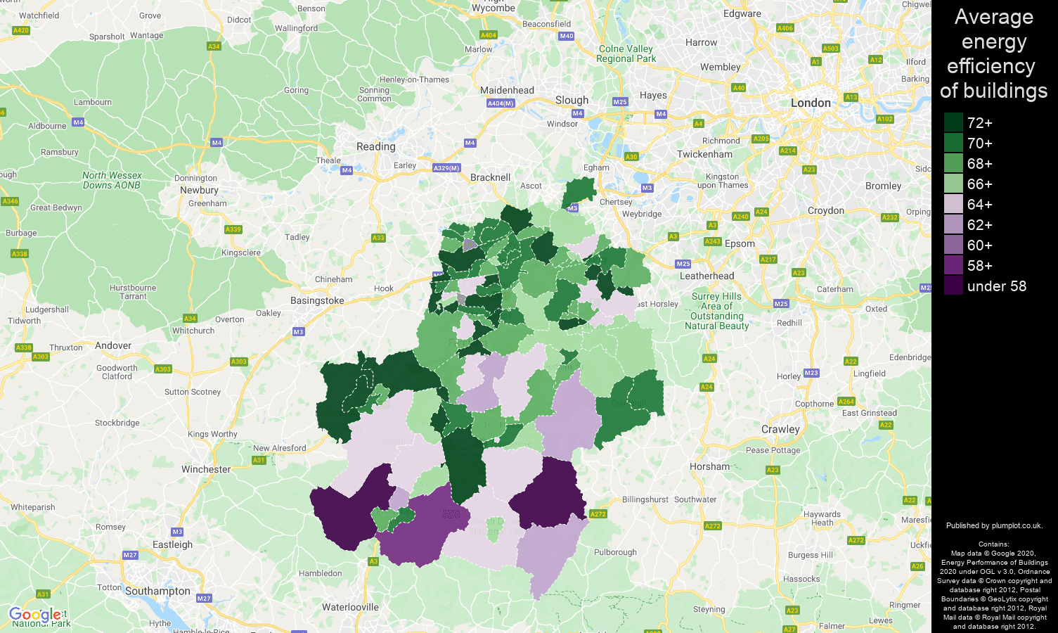 Guildford map of energy efficiency of flats