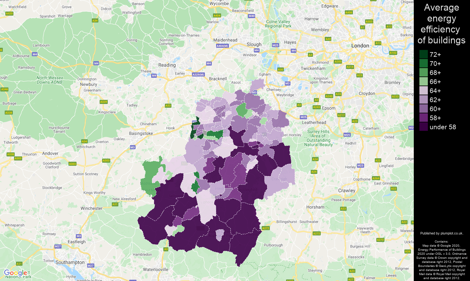 Guildford map of energy efficiency of houses