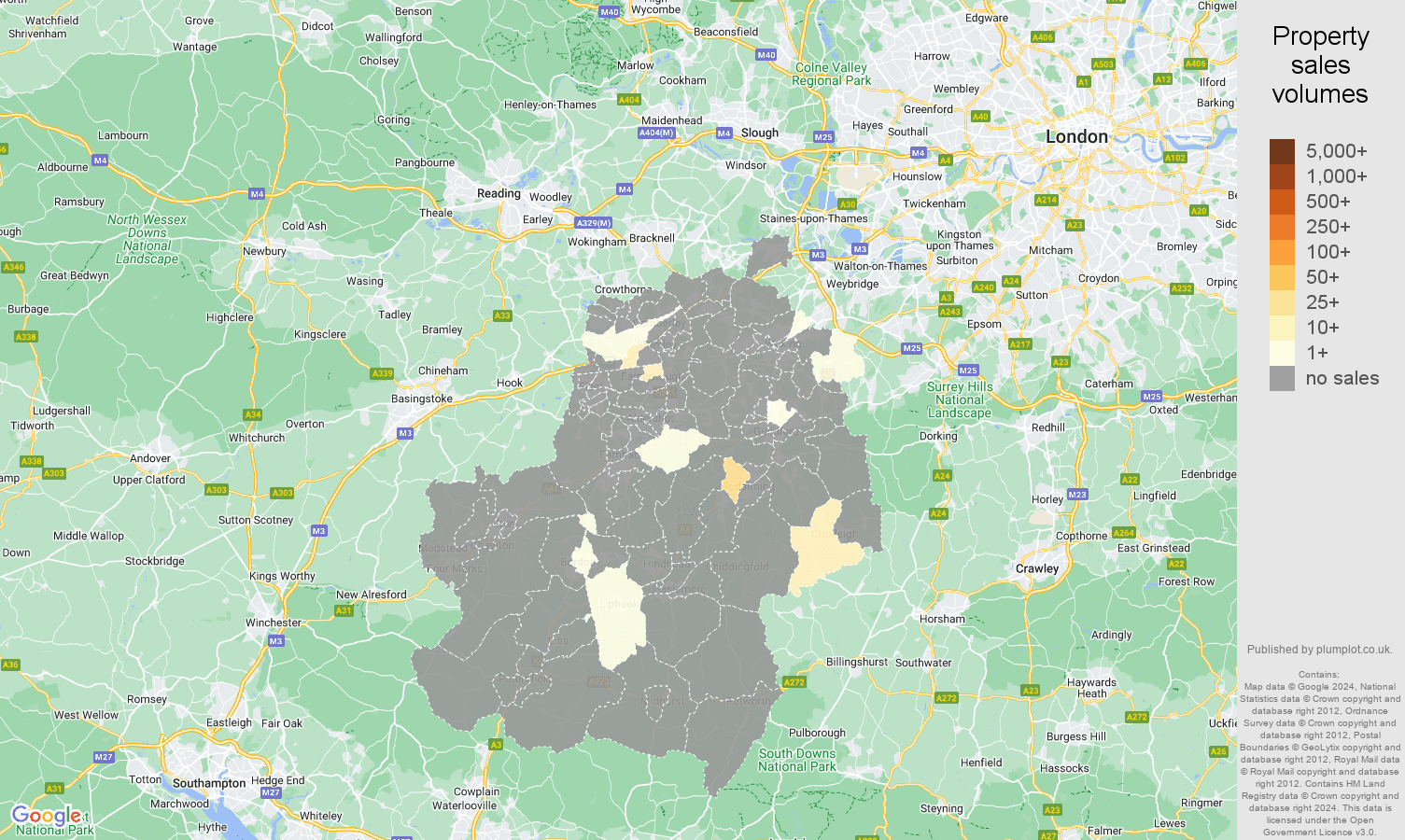 Guildford map of sales of new properties