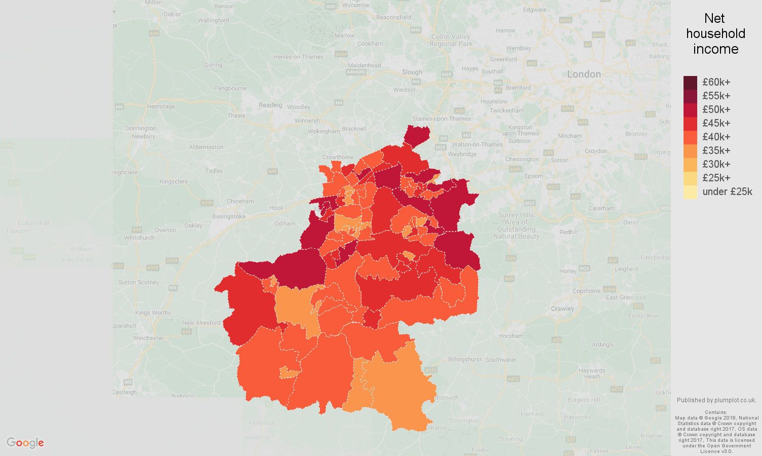 Guildford net household income map