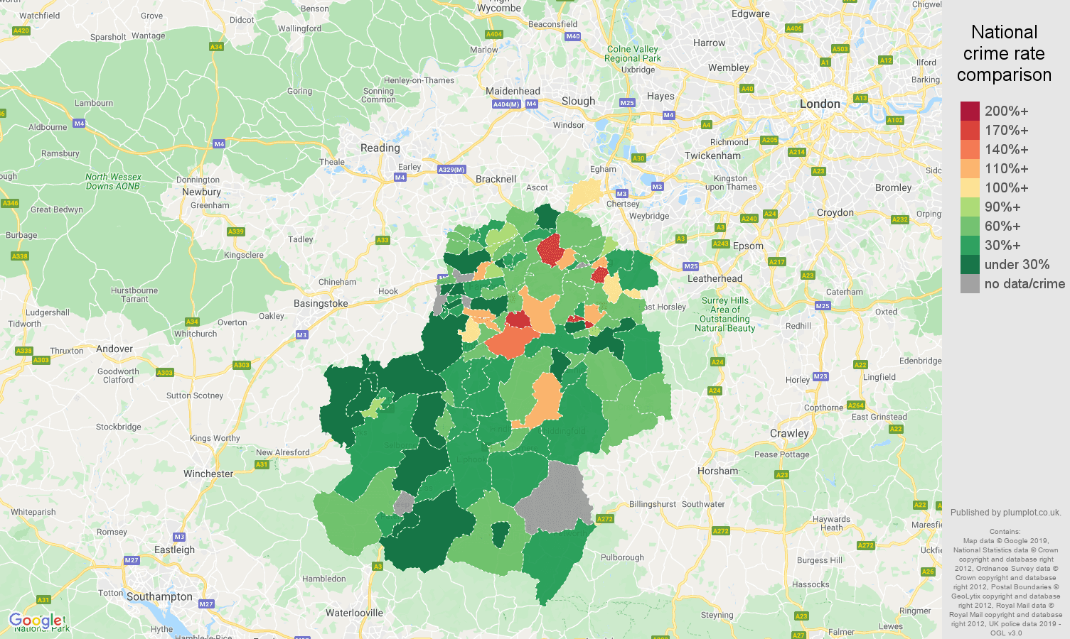 Guildford other crime rate comparison map