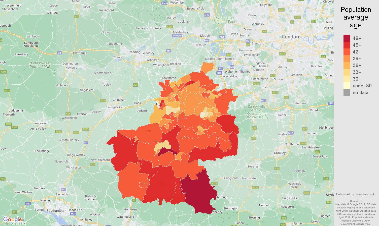 Guildford population average age map