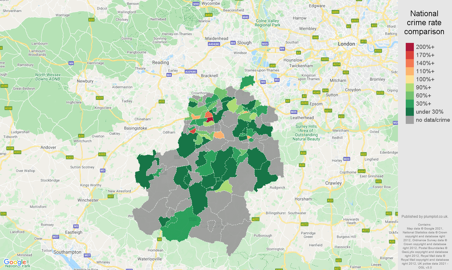 Guildford robbery crime rate comparison map
